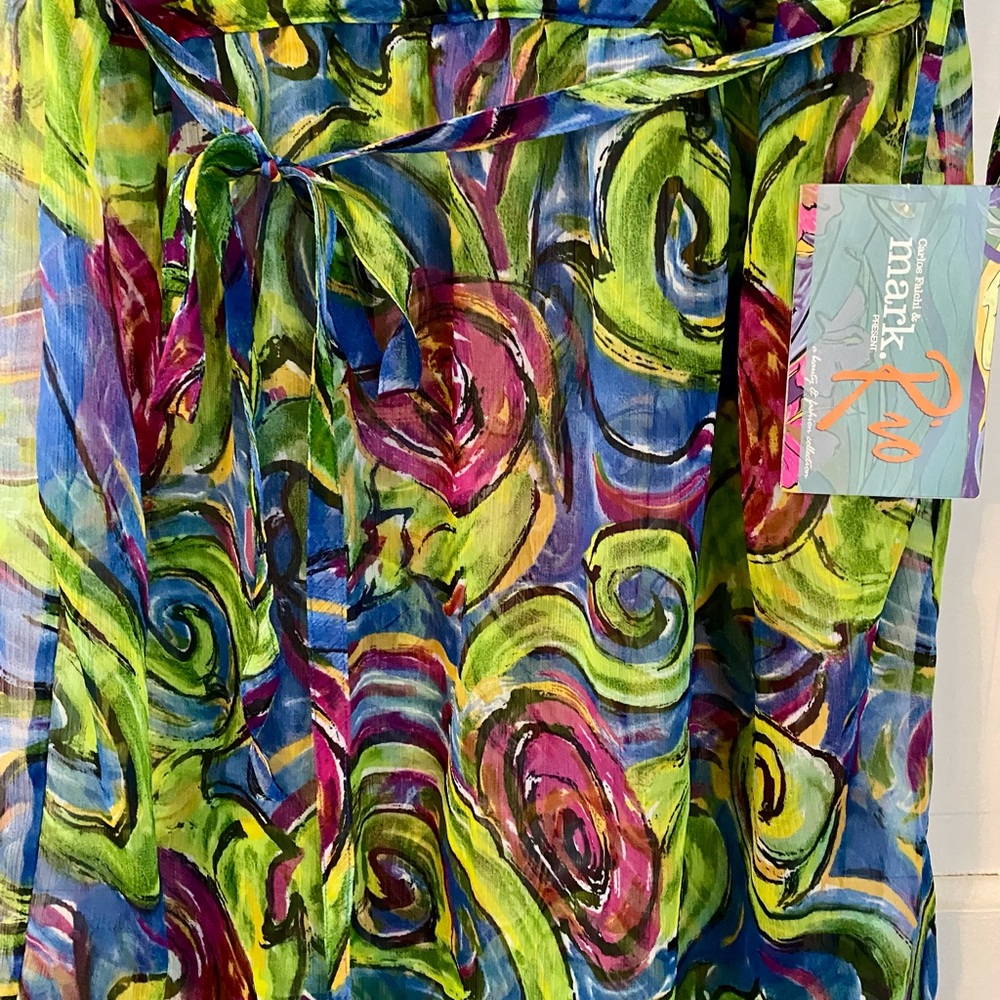 Carlos Falchi Multicolor Swirl Sheer Swim Coverup in Blue, Green, Pink - Picture 5 of 8